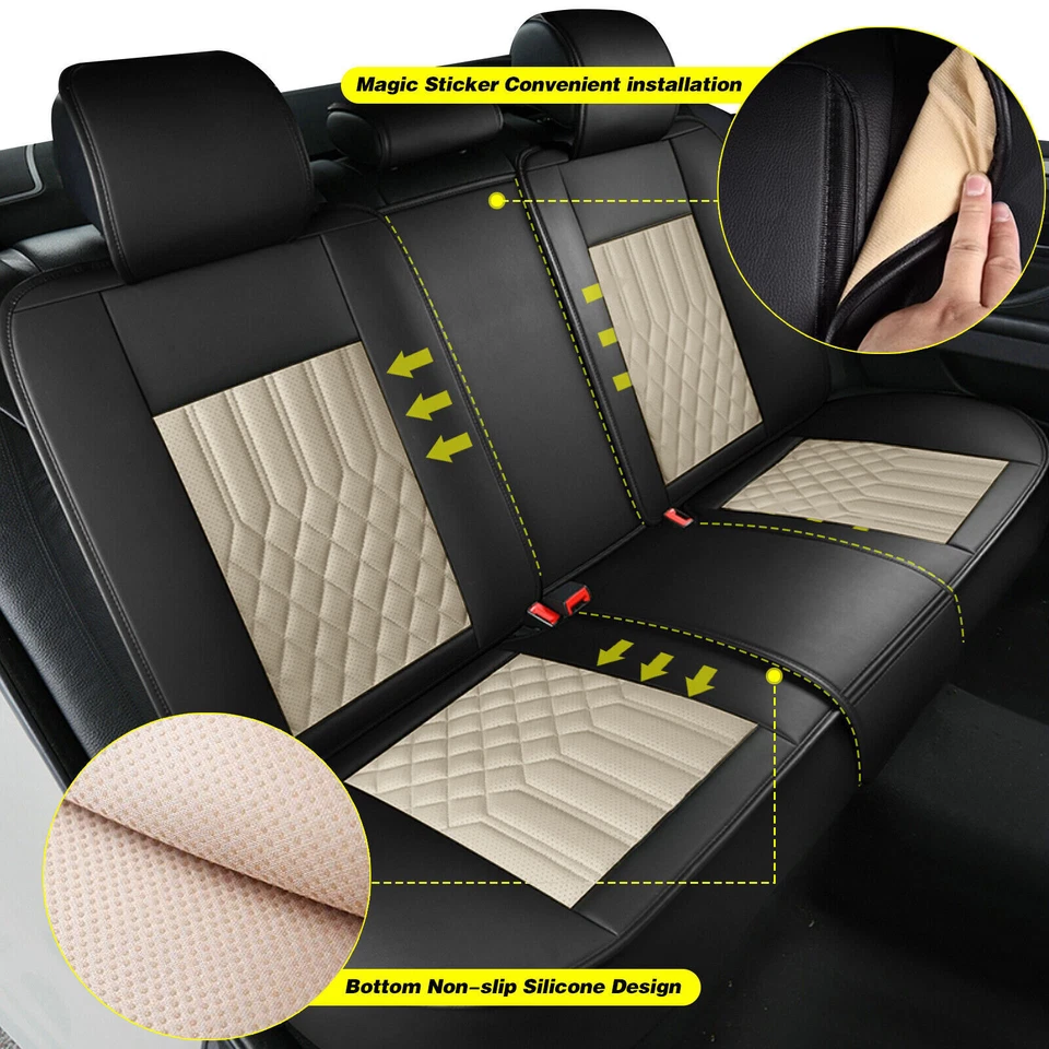 Front+Rear Car Seat COVERS Faux Leather Protector Beige For Volvo S60 2001-2019 Foto 2 de 4