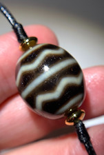 Dzi Bead " Water Wave " Daluo Amulet Pendant Necklace 20.6mm x 17.8mm