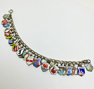 800 Silber Armband Bettelarmband mit Silber-Wappen  28 Stck. 18 cm lang