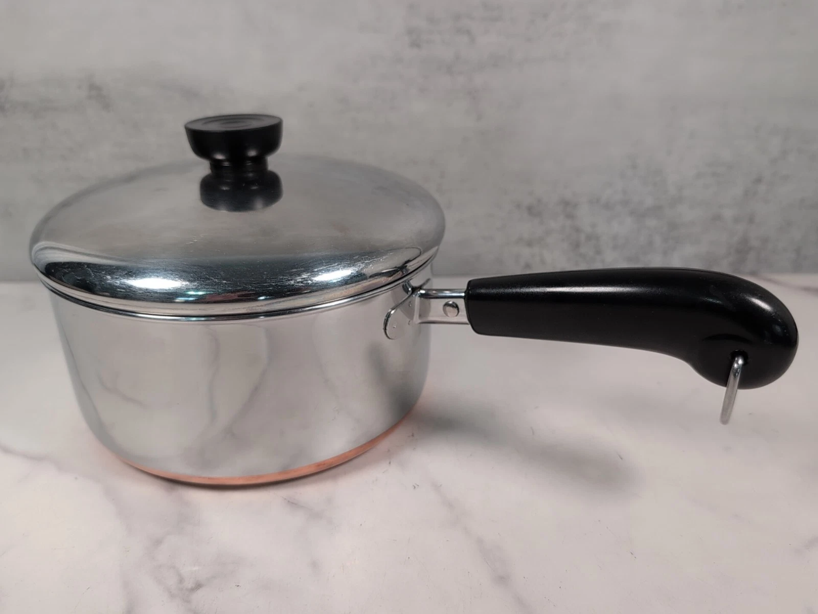 Vintage Revere Ware Copper Bottom 2 Quart Low Saucepan Pot & Lid USA