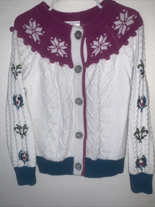 Hanna Andersson Disney Frozen Cardigan Size 5 110cm Girls White Teal Magenta