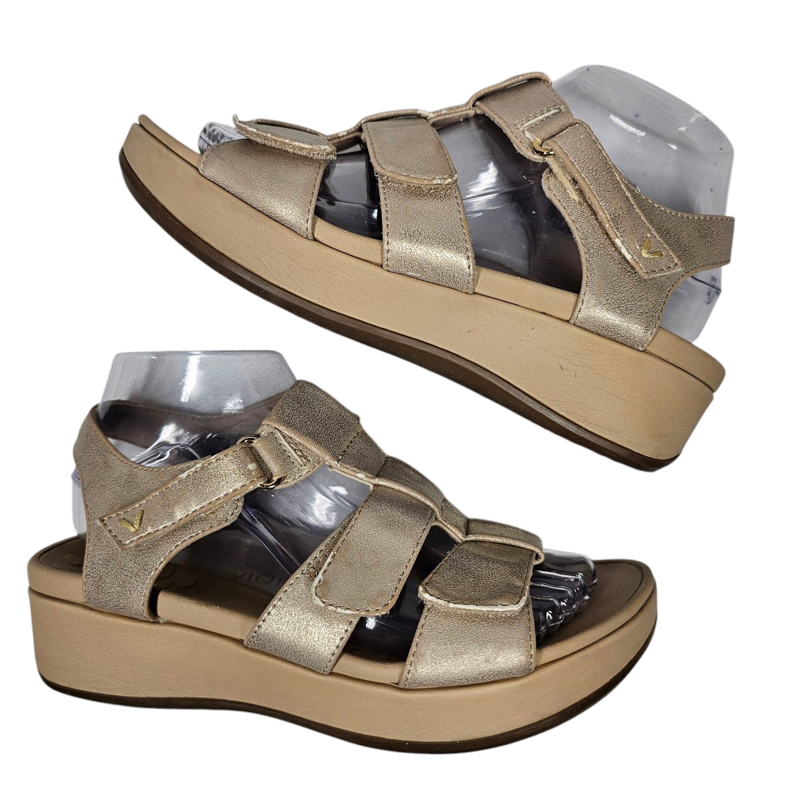 VIONIC Tami Backstrap Platform Wedge Metallic San… - image 3