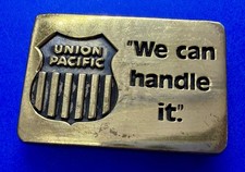 Union Pacific Railroad Train We Can Handle It Small Vtg. Brass BTS Belt Buckle