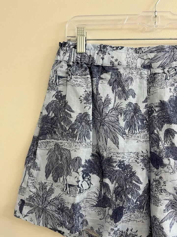 Pantalones Cortos JOHNNY WAS WORKSHOP Cintura Elástica Tropical Floral Mezcla de Lino Talla S Leones Foto 3 de 4