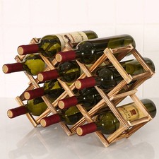 Foldable Wooden Wine Bottle Holder Natural Home Kitchen Wine Rack & Storage UK