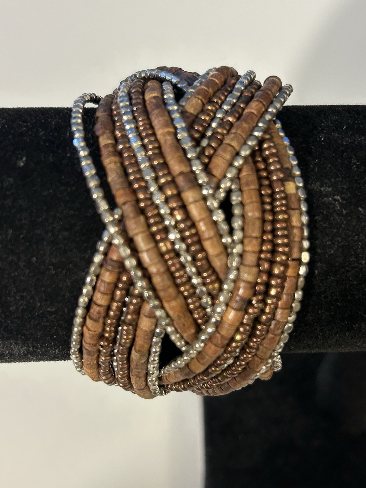 Unique Beaded Adjustable Bracelet Silver, Brown, … - image 1