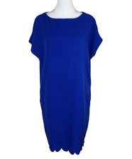 Susanna Monaco Blue Shift Dress Scallop Hem Office Workwear Business Size 8