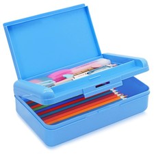 Double Layer Pencil Box, Hard Pencil case 2 Compartments, Plastic Large Capacity