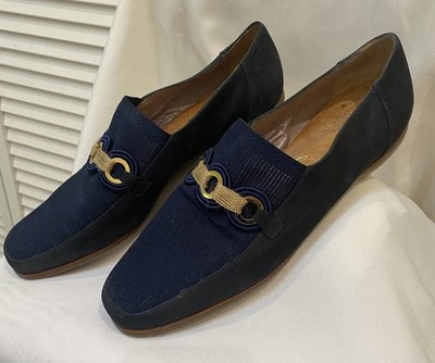 Emanuela Passeri Blue Suede Knit Loafers Genuine Italian Leather w 8.5-9/ 10.5 