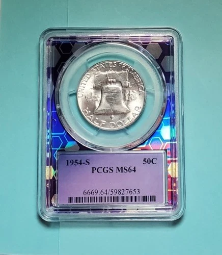 1954 S FRANKLIN HALF DOLLAR PCGS MS64 90% SILVER PURPLE CORE #S271