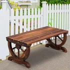 2-Person Wagon Wheel Wooden Garden Bench Seat Chair for Backyard Patio Brown
