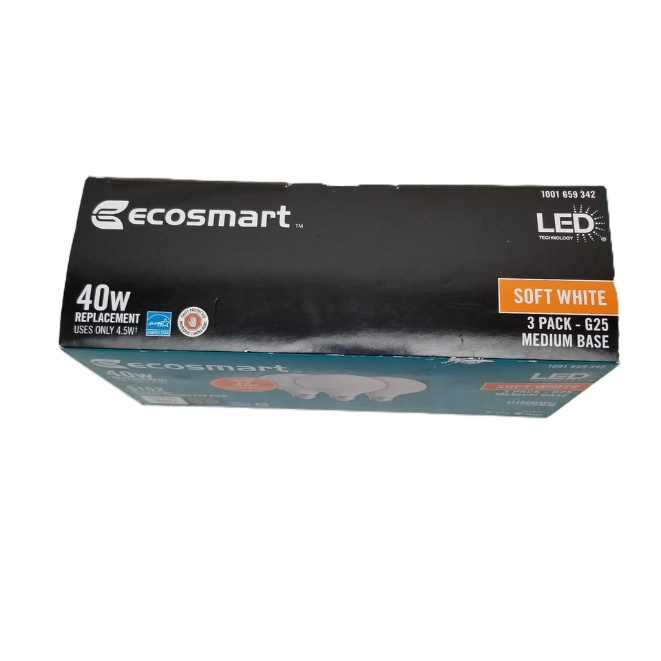 Ecosmart 40W LED G25 Globe Soft White 3 Pack Dimmable Energy Star Medium Base - Image 3 of 4