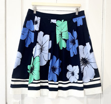 NWT Talbots Women  s Blue/Green/White Floral Pleated A-line Skirt, Size 12