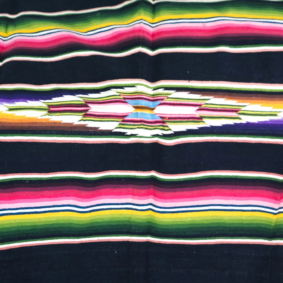 Alfombra Manta Saltillo Vintage Lana Finamente Tejida 52x87 Rayas Mexicanas Antiguas Años 40 Foto 4 de 4