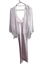 Vintage Blanche Intime Pink Satin Nightgown  Chiffon Robe Set Small 1950s Glam