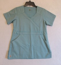 Carhartt Scrub Top Women's Size Small Green W/ Pockets Adjustable Waist/Buttons
