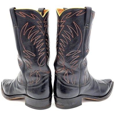 1950s? Vintage Justin Boots Black Leather Mens 10.5D Snip-toe