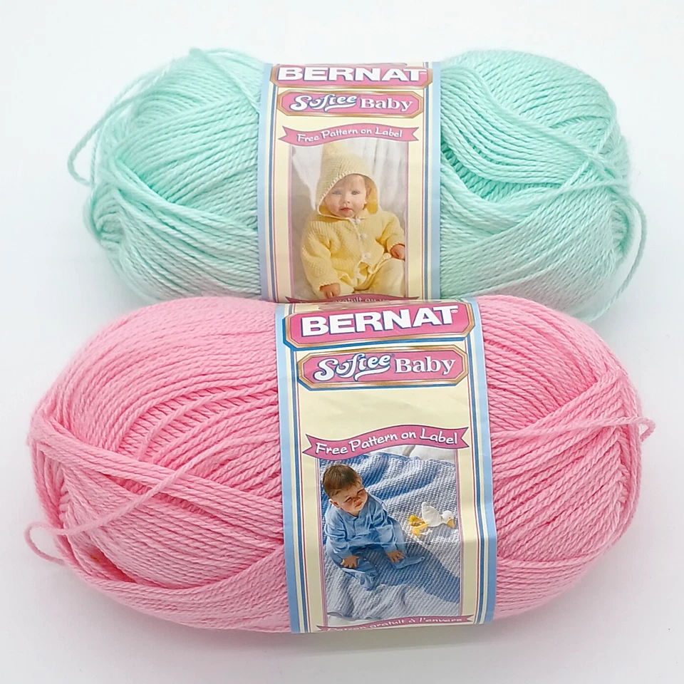 Lot of 4 Bernat Softee Baby Yarn 5oz skeins in Denim Marl, Prettiest Pink, Mint - Image 2 of 4