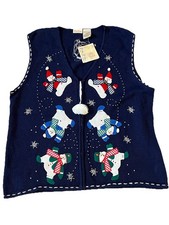 Bobbie Brooks Women  s Vintage 90s Blue Snowman Sweater Vest Winter Size XL New