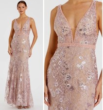 MAC DUGGAL 67481 Pink Floral Gown Size 12 Embellished Sleeveless Plunge Neck NWT