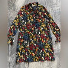 Tory Burch Dress 4 Womens Livia Iris Garden Floral Dot Plisse Crinkle Shift