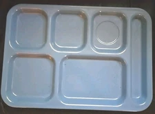Set Of 6 Carlisle 10" X 14" Blue Cafeteria Lunch Trays With Compartments 