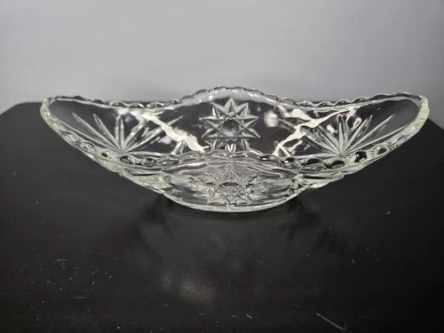 Vintage Anchor Hocking Star Of David Gondola Clear Glass Banana Split Dish Oval