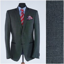 Mens Pin Check Blazer 38R UK Size WE Dark Grey Wool Sport Coat Jacket
