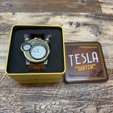New Thinkgeek Tesla Watch Analog Leather Band  Steam Punk With Key New In Box