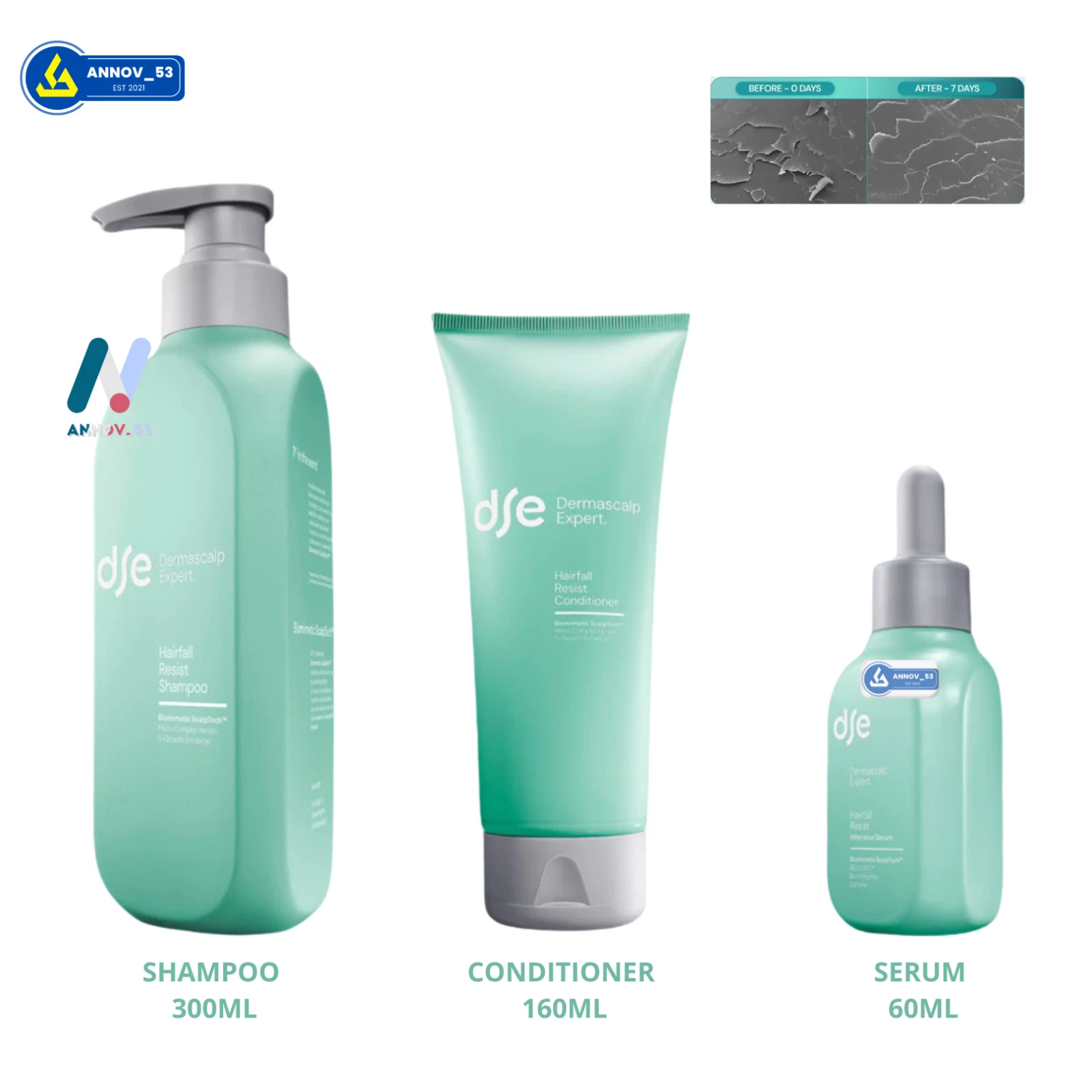 DSE 3IN1 PACKAGE Anti Hairfall Hair Loss Dermascalp Growth Strength Soft Smooth