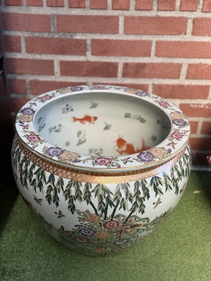 X-Grande Porcelana China Koi Peces Cuencos Jardinería Dorado Maceta De Colección 18’ Foto 3 de 4