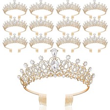 12 Pcs Crystal Princess Crowns with Combs - Sparkling Tiara Set for Kids  Adult