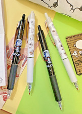 4x Cute Snoopy Pens 0.5mm Black Ink Peanuts Soft Grip White Golden Clip Gift New