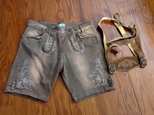 Lederhosen Men's Shorts Embroidered Brown,Cotton.Waist 36 With Suspender