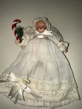 House Of Hatten Baby Doll Christmas Chalk Ware Hand Painted White Lace