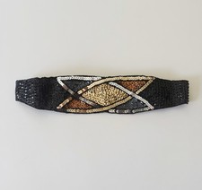 Vintage Glam 80s Sequin Stretch Belt : Black  Gold - M Medium / L Large 30-33