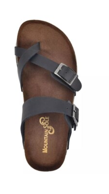Mountain Sole Easy Slip-On Two Adjustable Buckles Ladies Leather Sandal Black 