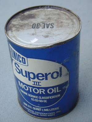Vintage Paper Cardboard ? Can Unico Superol III Motor Oil Full Can Alliance Ohio
