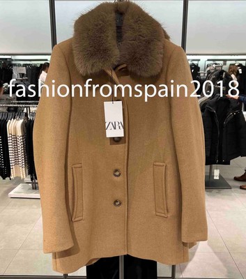 MANTEAU FEMME ZARA NEUF EN LAINE MÉLANGÉE AVEC COL FAUSSE FOURRURE