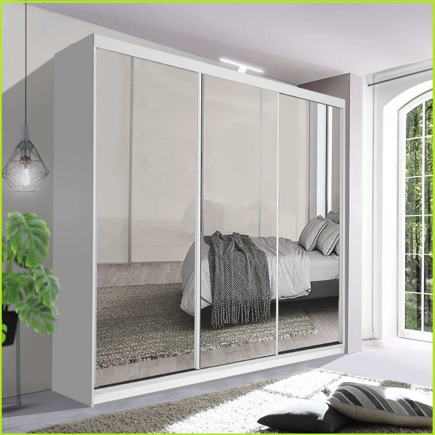 Double Mirror Sliding Door Wardrobe with LED LIGHT 90/120/150/180/203 (White, 203cm) 11 Modern Full Mirror Sliding Door Wardrobe with LED Light
