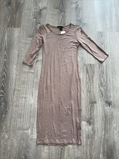 Forever 21 Womens Bodycon Dress Khaki Stretch Scoop Neck Long Sleeve Lace S