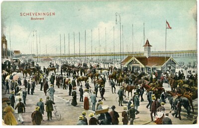 Scheveningen Netherlands Boulevard Pier Crowd Horses Divided Back Postcard c1906