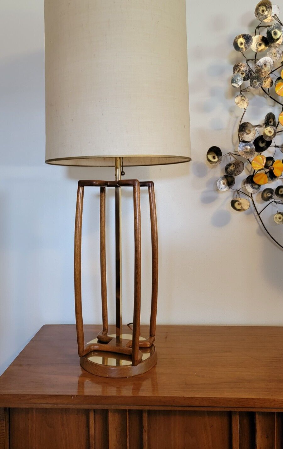 Vtg MODELINE Mid Century Modern John Keal Sculpted Wood Table Lamp 46