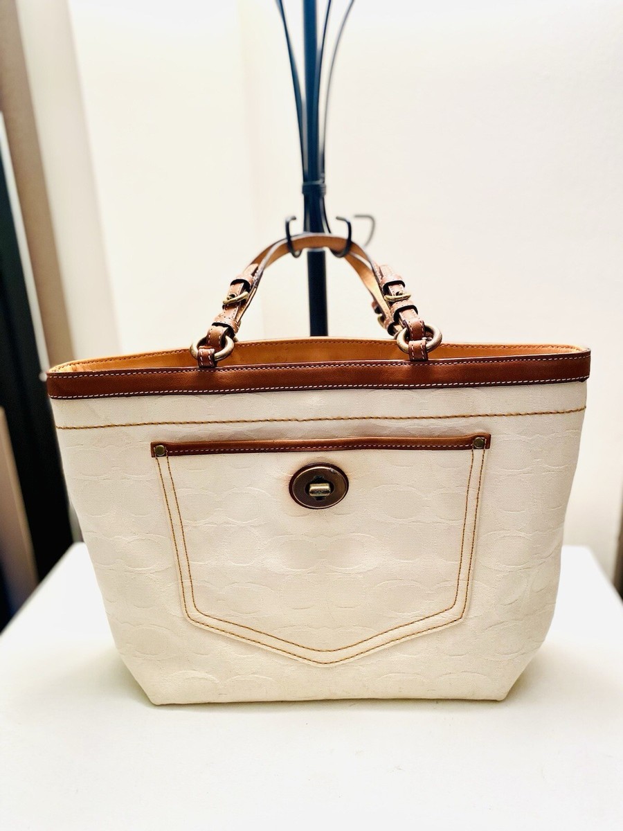 Coach Womens Monogram Cream Color B04K-7044 Tote/Turquoise