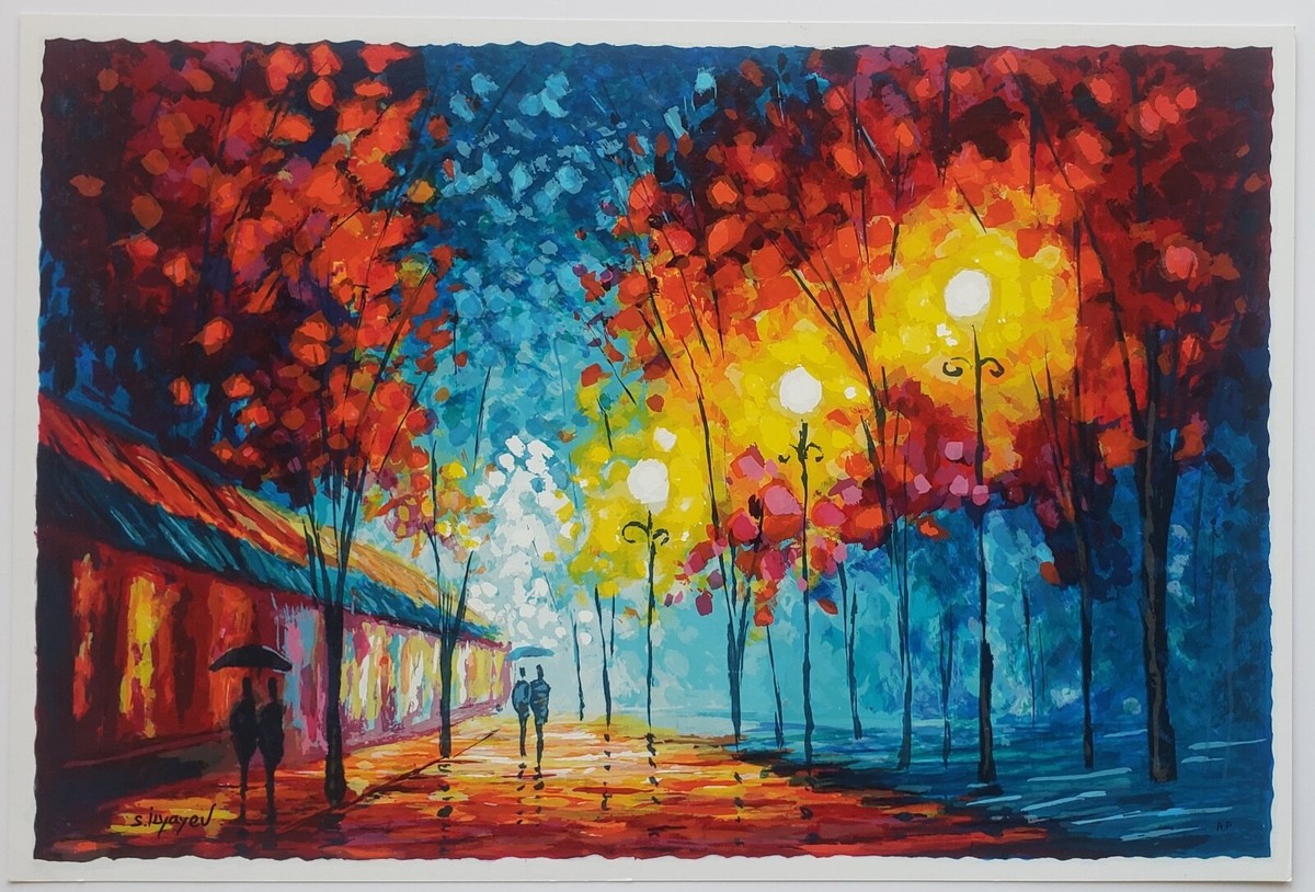Slava Ilyayev Evening Promenade Hand Signed Colorful Art A.P.