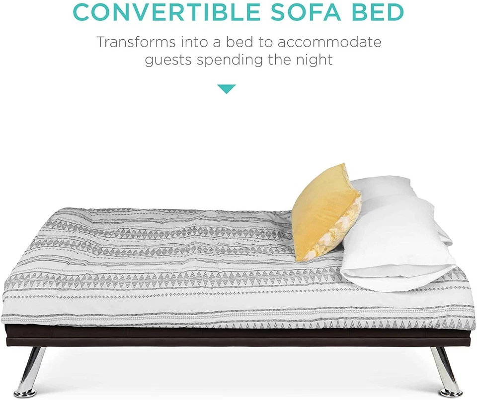 Futón plegable convertible moderno tapizado de cuero sintético Best Choice Products Foto 3 de 3