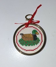 Traditions Completed Cross Stitch Mallard Duck Framed Christmas Ornament T8541