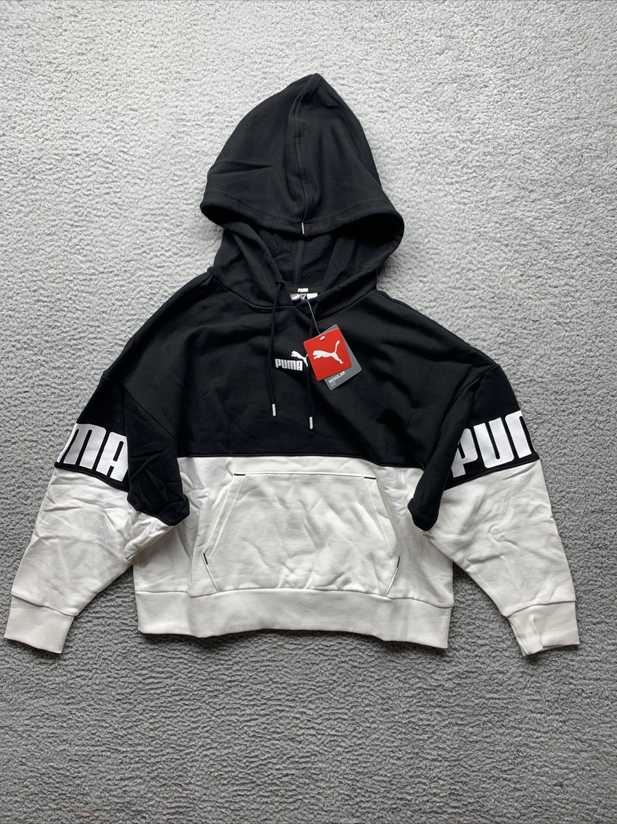 Puma Hoodie Womens M Black White Colorblock Relaxed Pullover Sweater Sweatshirt