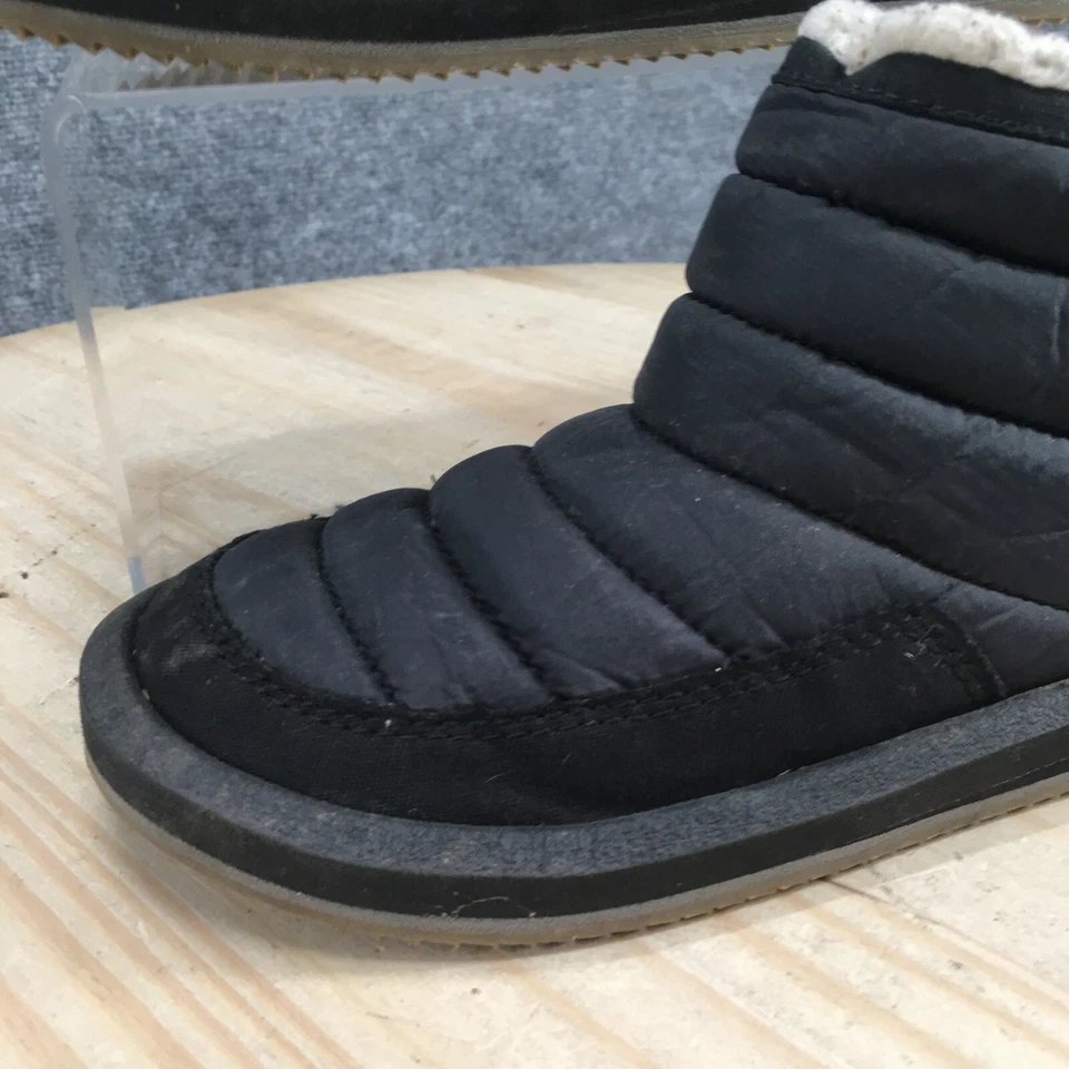Sanuk Boots Youth 1 Boys Puff N Chill Slip On Winter Snow Bootie Black Fabric — 第 3/4 张图片