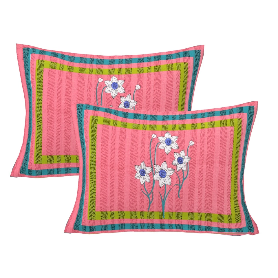 Indian Floral 100% Cotton flat Prined Queen Size BedSheet With Pillow Covers Set - Image 2 of 4